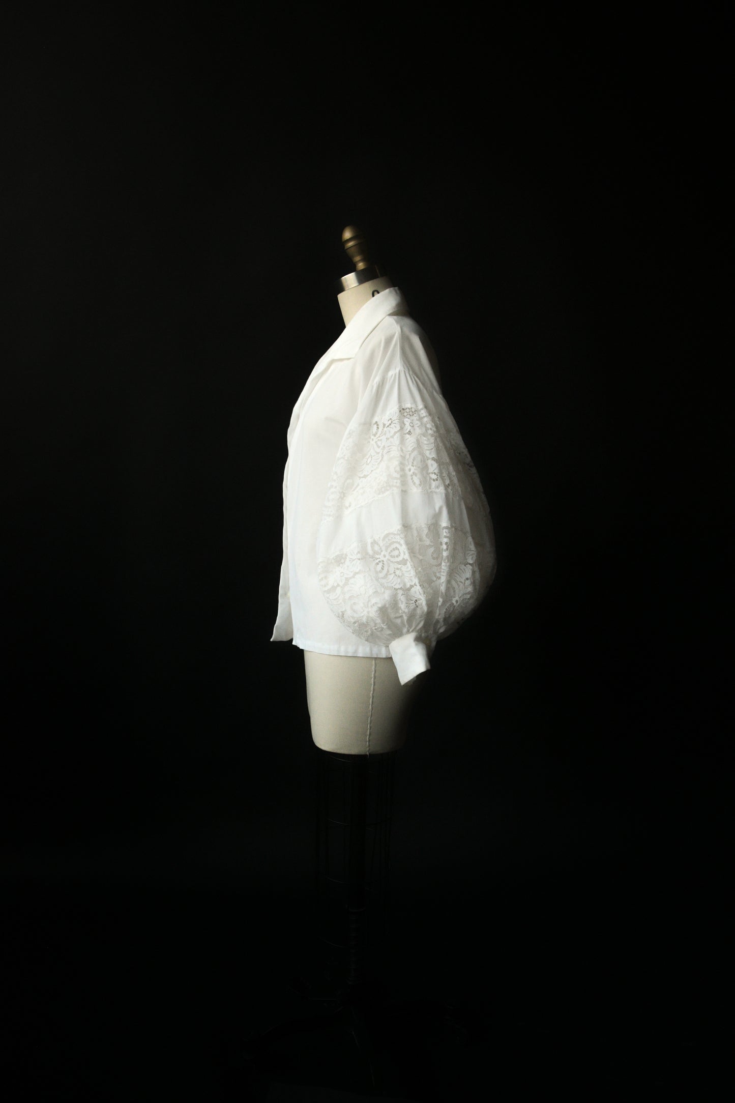 1960s lanvin white cotton lace balloon sleeve blouse