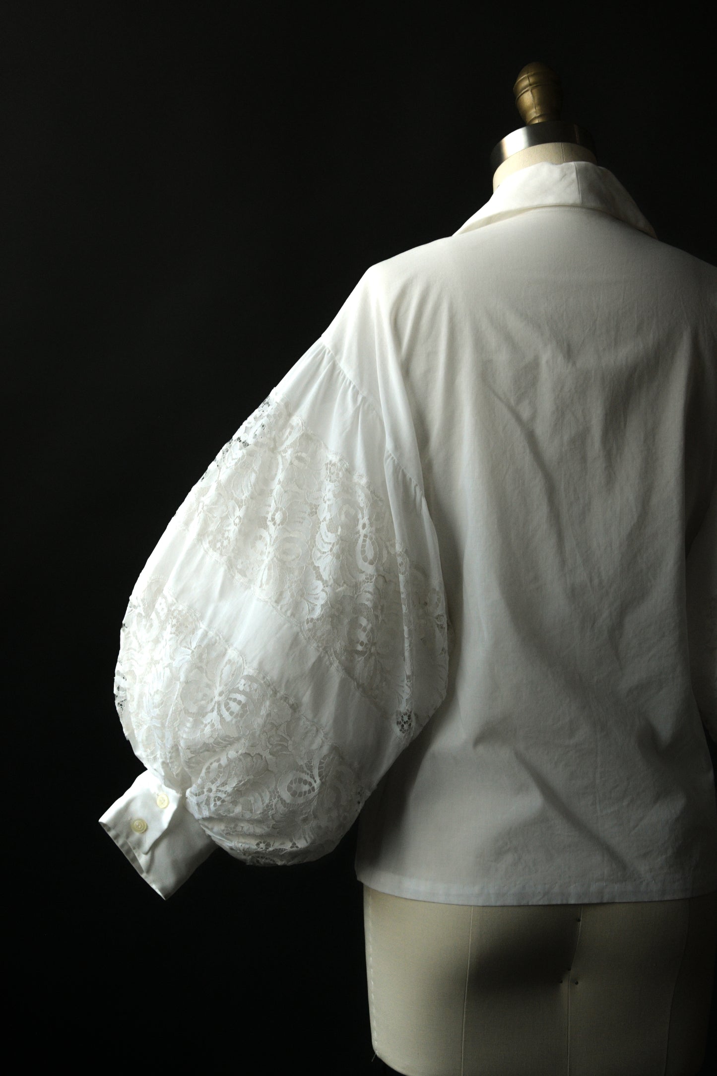 1960s lanvin white cotton lace balloon sleeve blouse