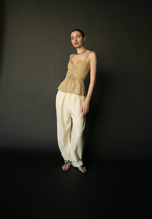 yves saint laurent 1977 tan cotton corset top