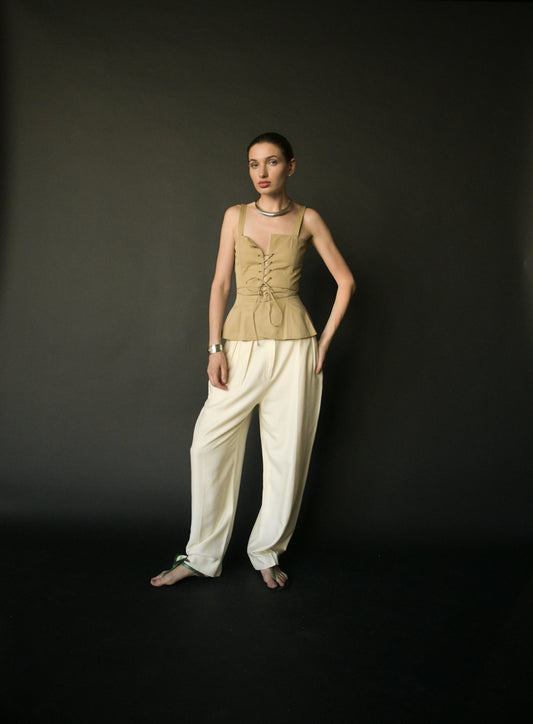 yves saint laurent 1977 tan cotton corset top