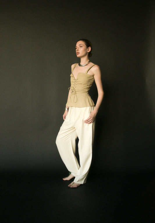 yves saint laurent 1977 tan cotton corset top