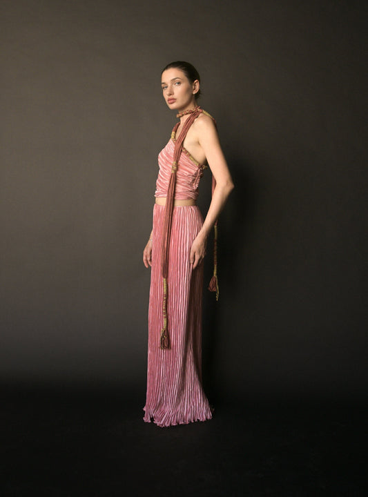 mary mcfadden 1981 pink fortuny pleat grecian skirt ensemble