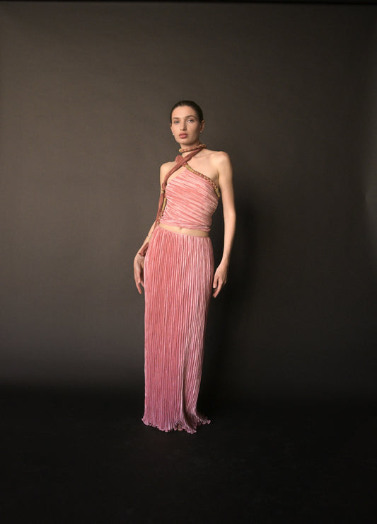 mary mcfadden 1981 pink fortuny pleat grecian skirt ensemble