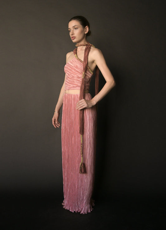 mary mcfadden 1981 pink fortuny pleat grecian skirt ensemble
