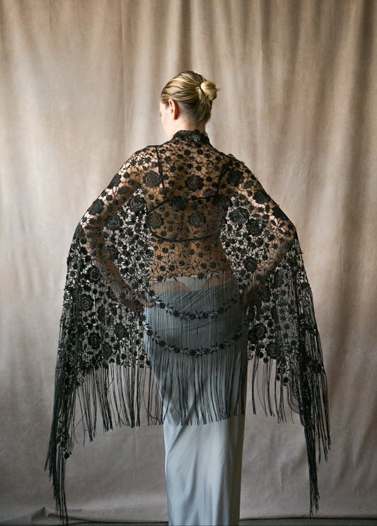 giorgio armani black lace fringe shawl
