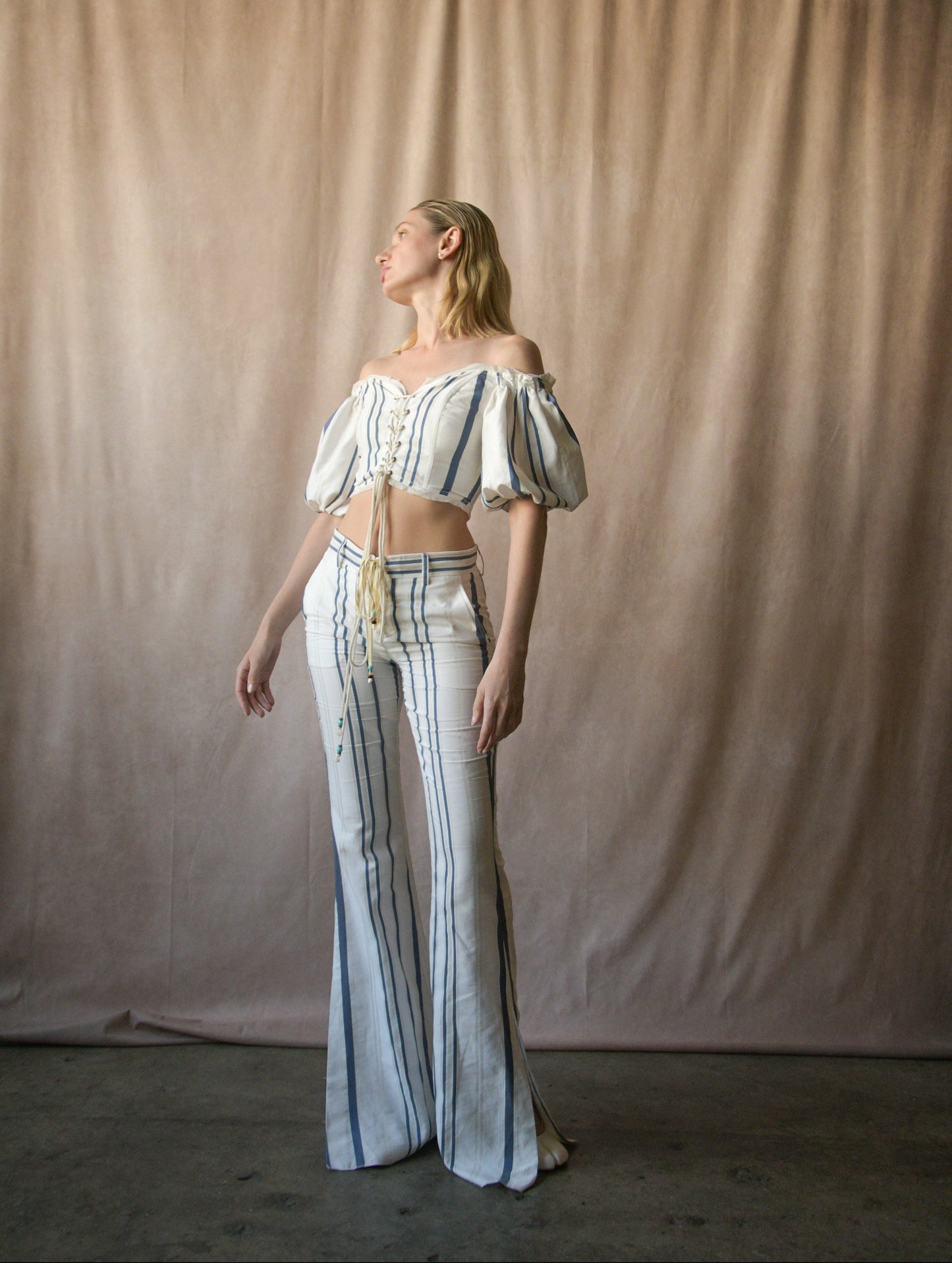 roberto cavalli spring 2017 striped corset pant set