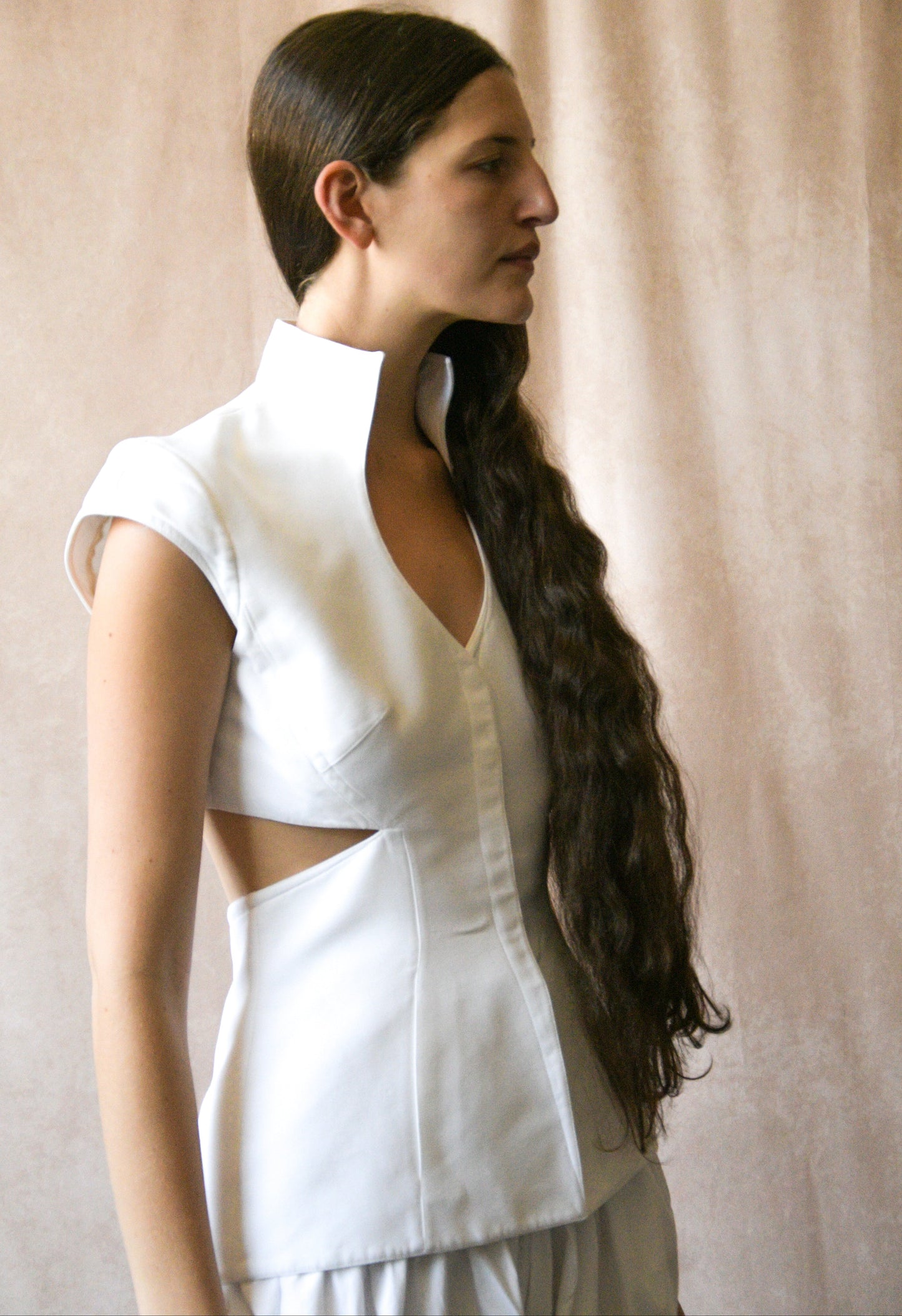 thierry mugler couture white structured cut out top jacket