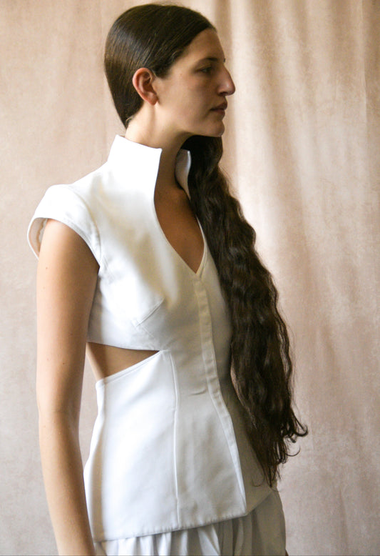 thierry mugler couture white structured cut out top jacket