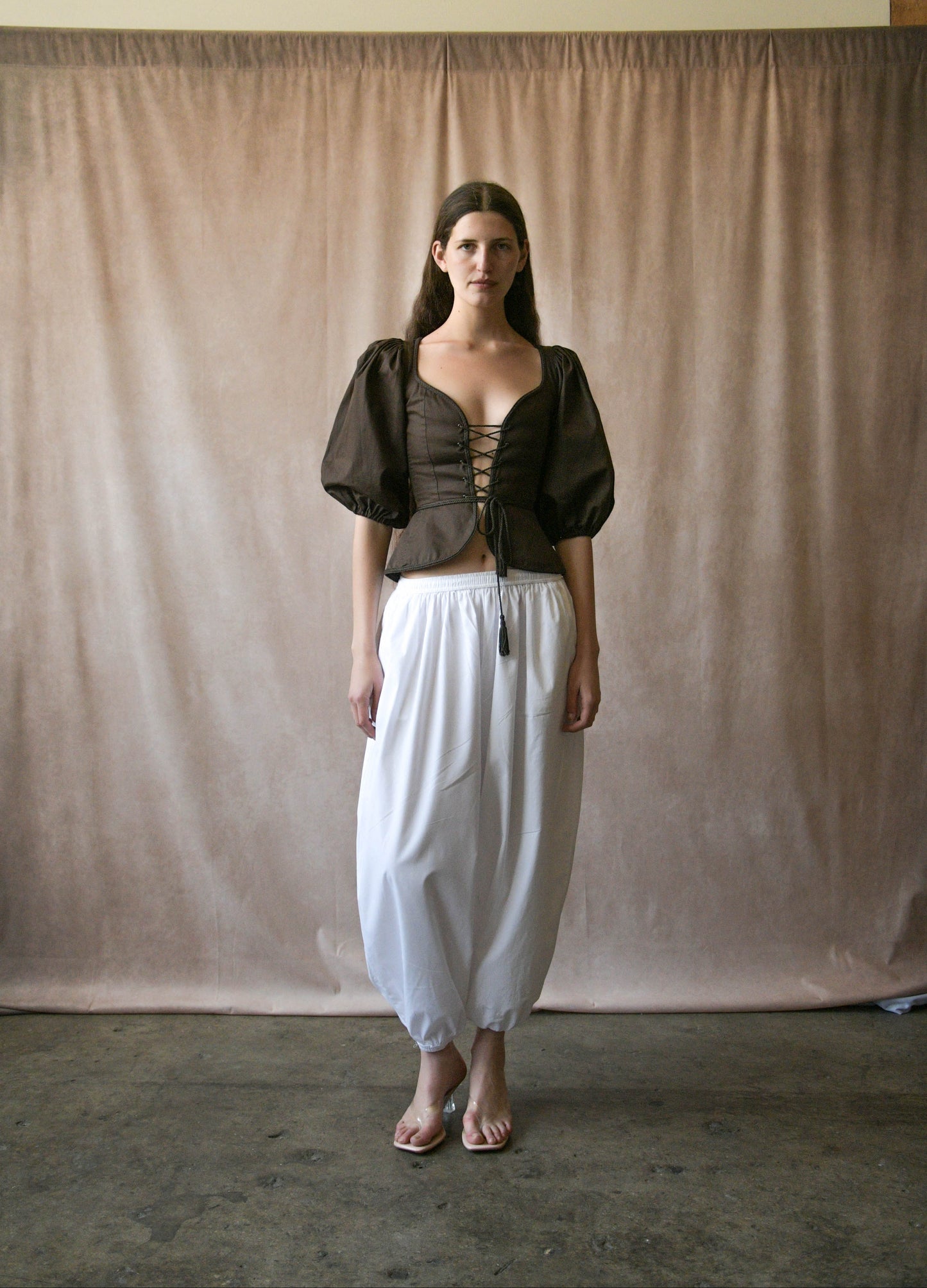 yves saint laurent spring 1977 cotton puff sleeve corset top