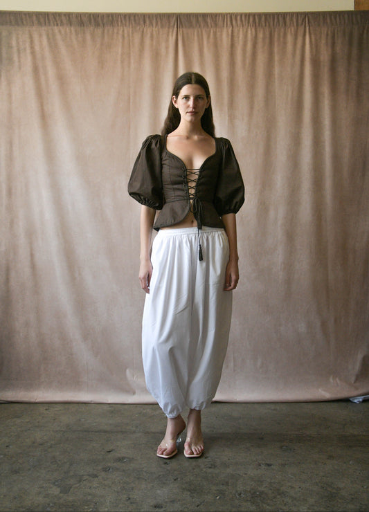 yves saint laurent spring 1977 cotton puff sleeve corset top