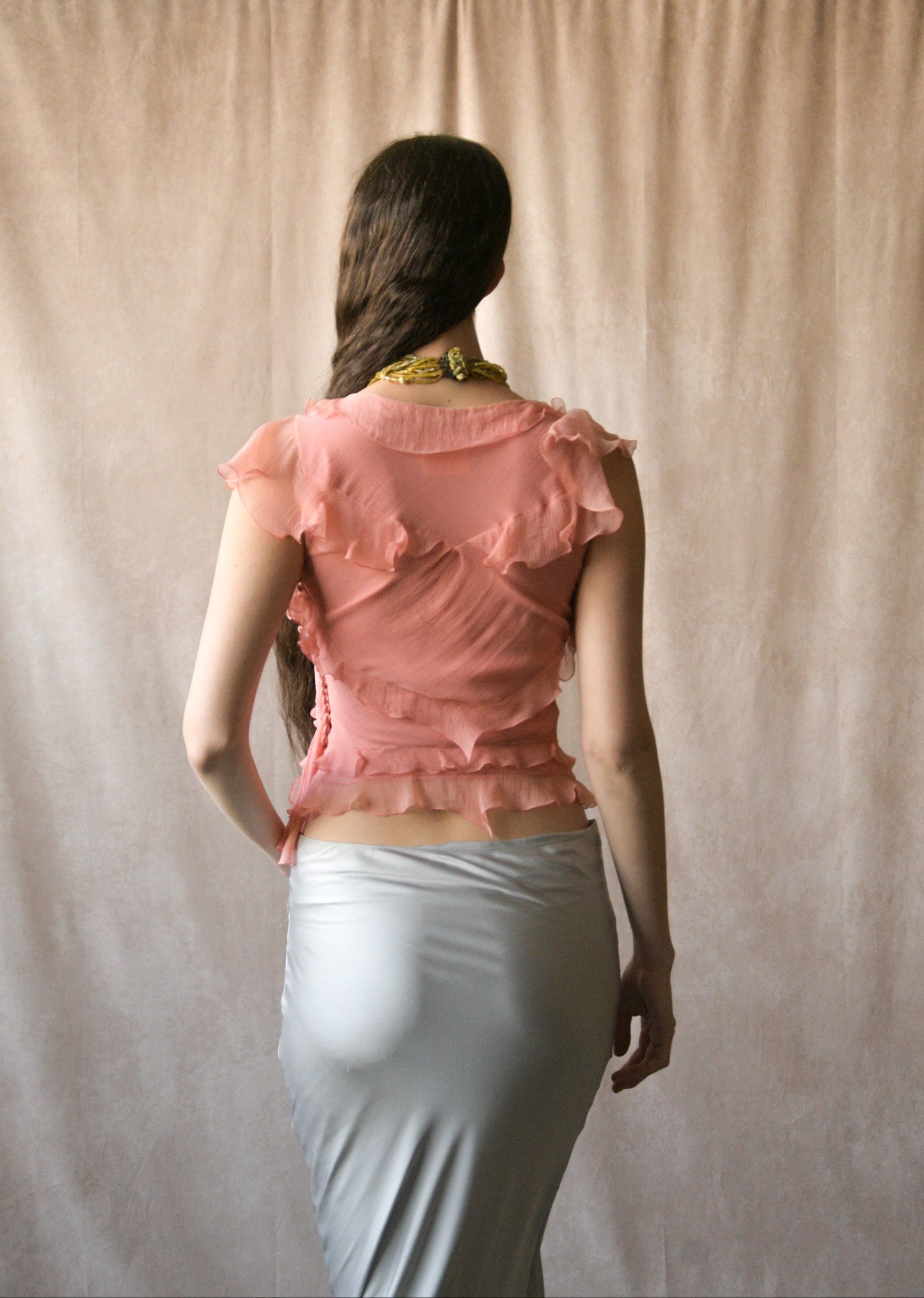 christian dior by john galliano pink silk ruffle blouse