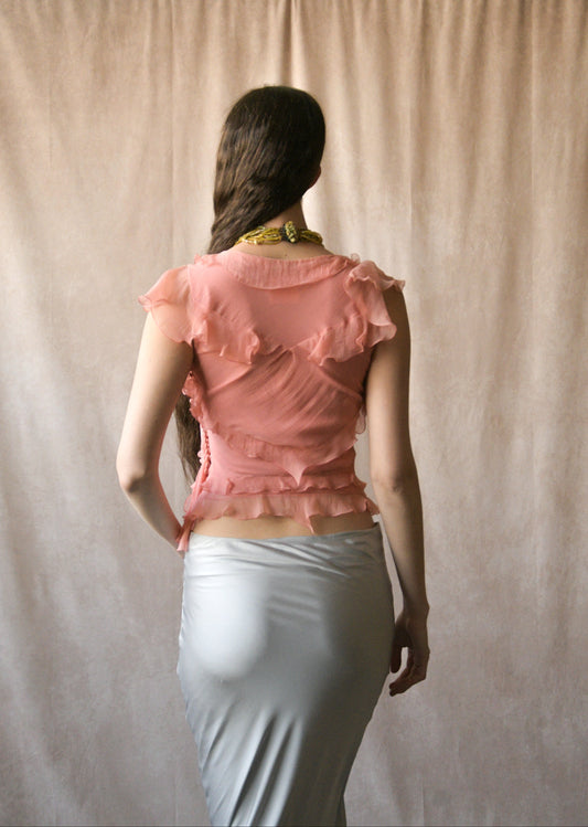 christian dior by john galliano pink silk ruffle blouse
