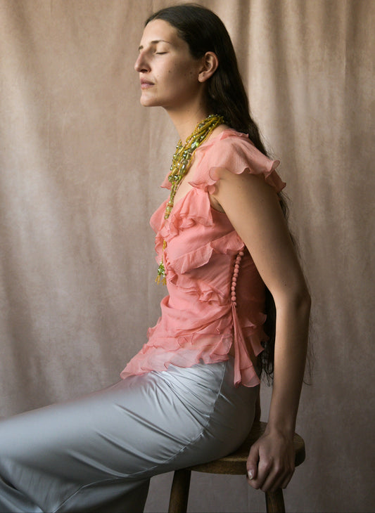 christian dior by john galliano pink silk ruffle blouse