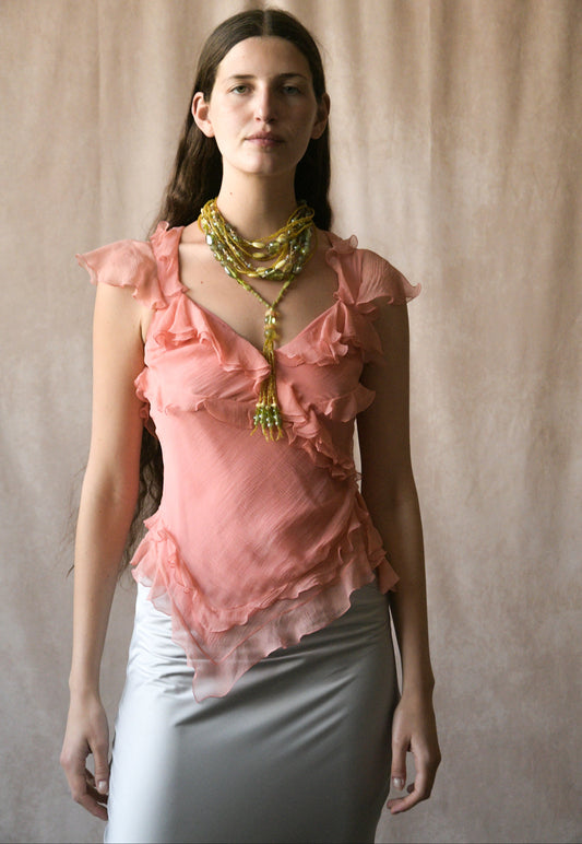 christian dior by john galliano pink silk ruffle blouse