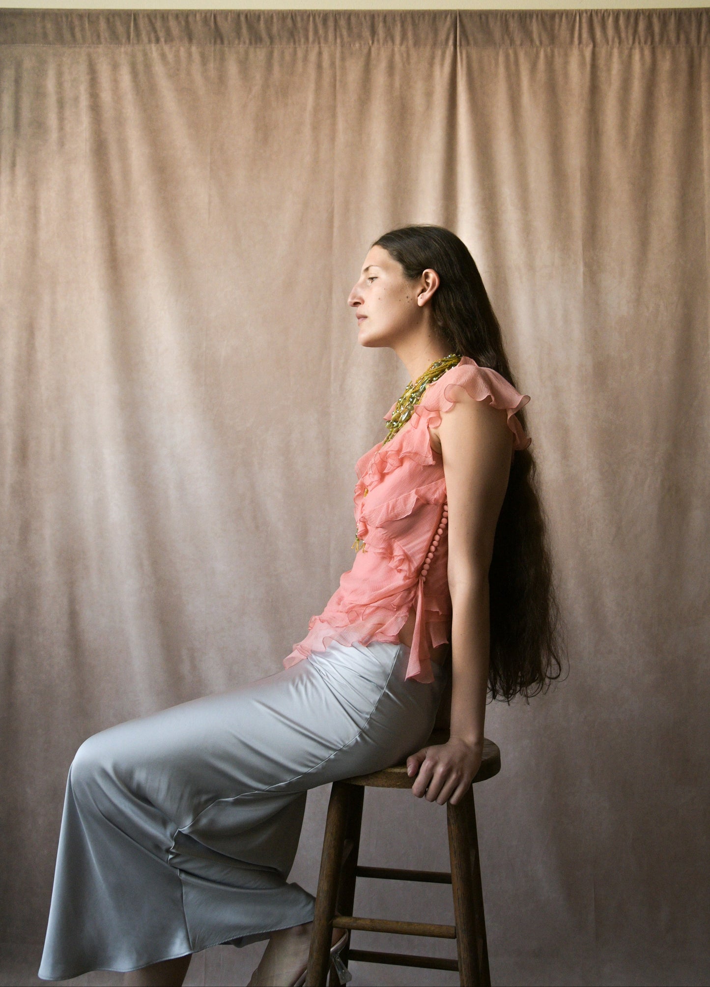 christian dior by john galliano pink silk ruffle blouse