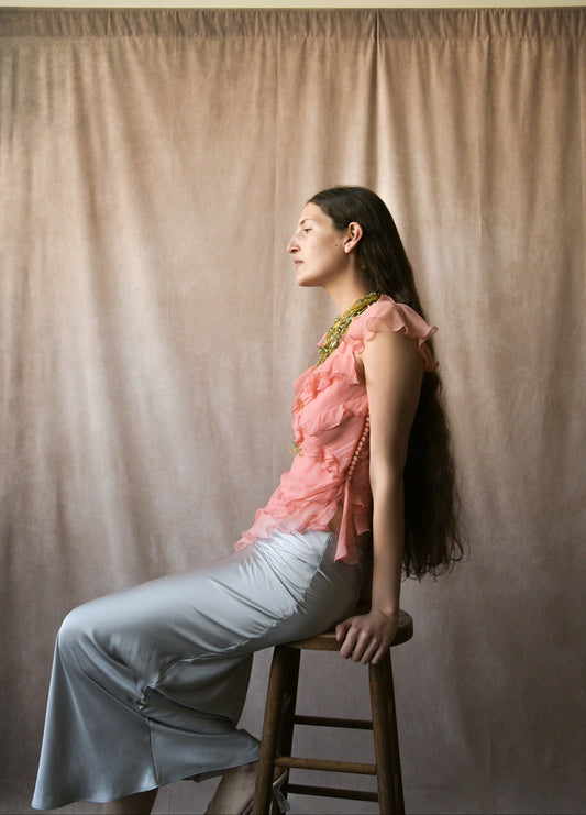 christian dior by john galliano pink silk ruffle blouse