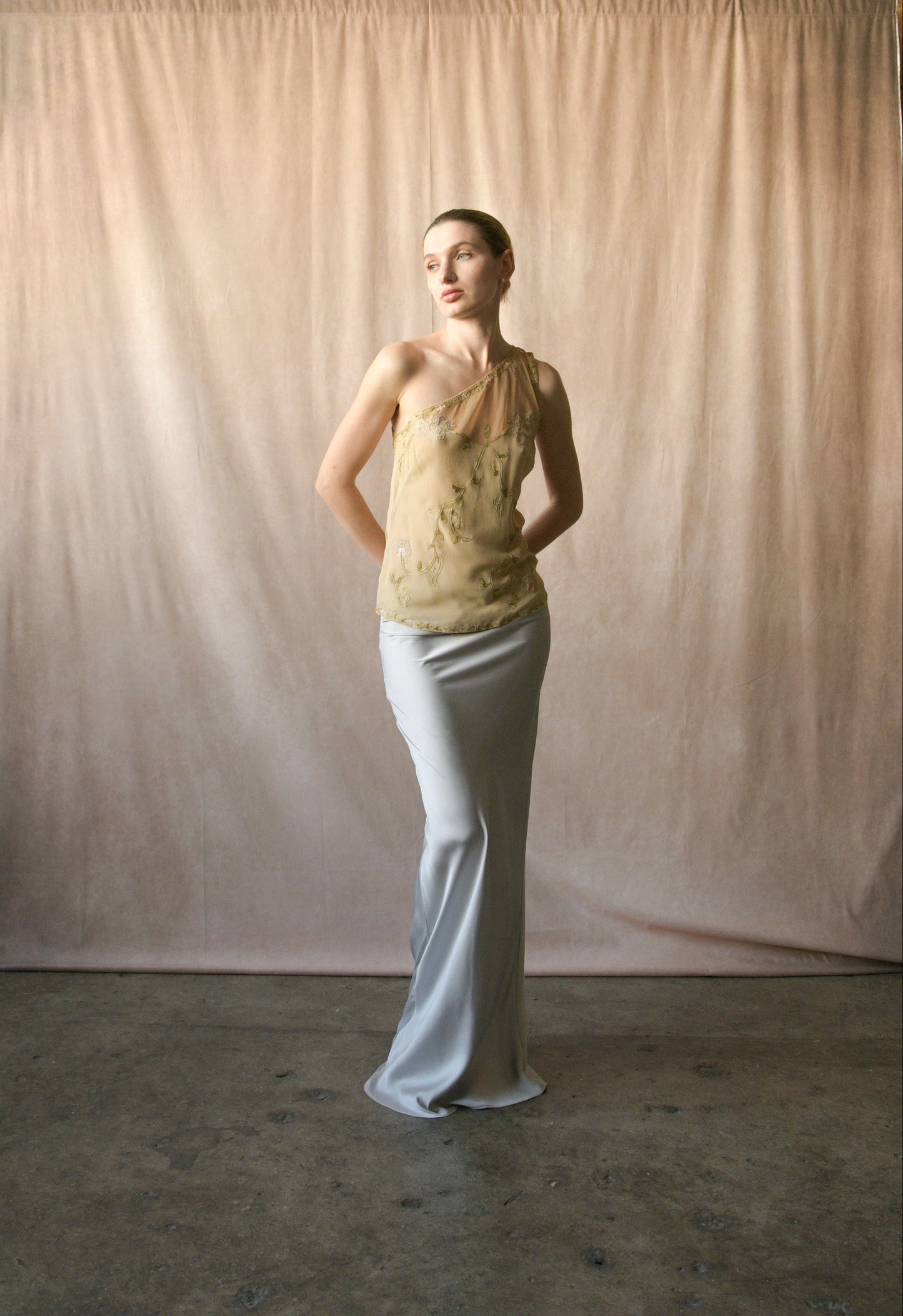 alberta ferretti floral vine embroidered silk top