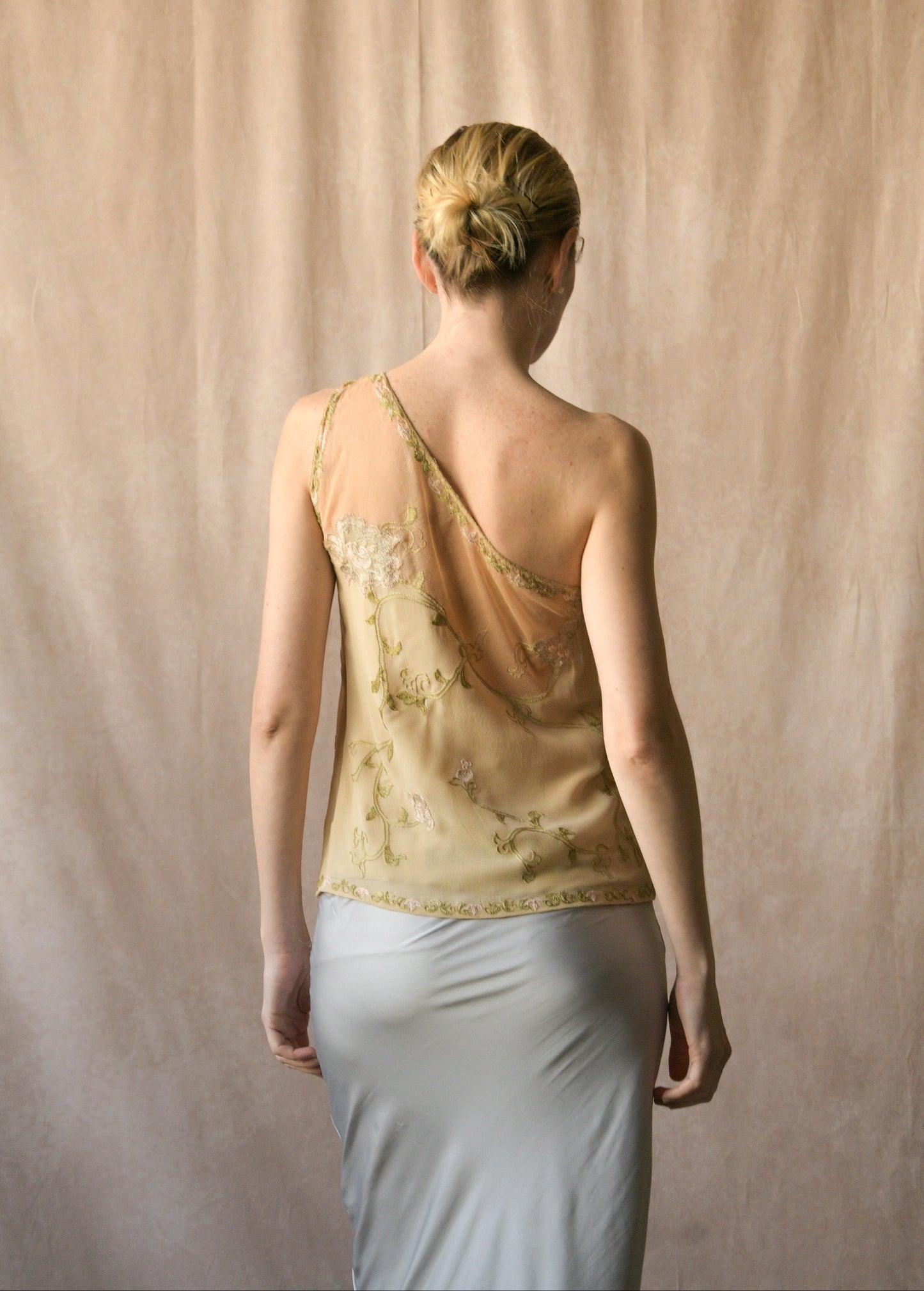 alberta ferretti floral vine embroidered silk top