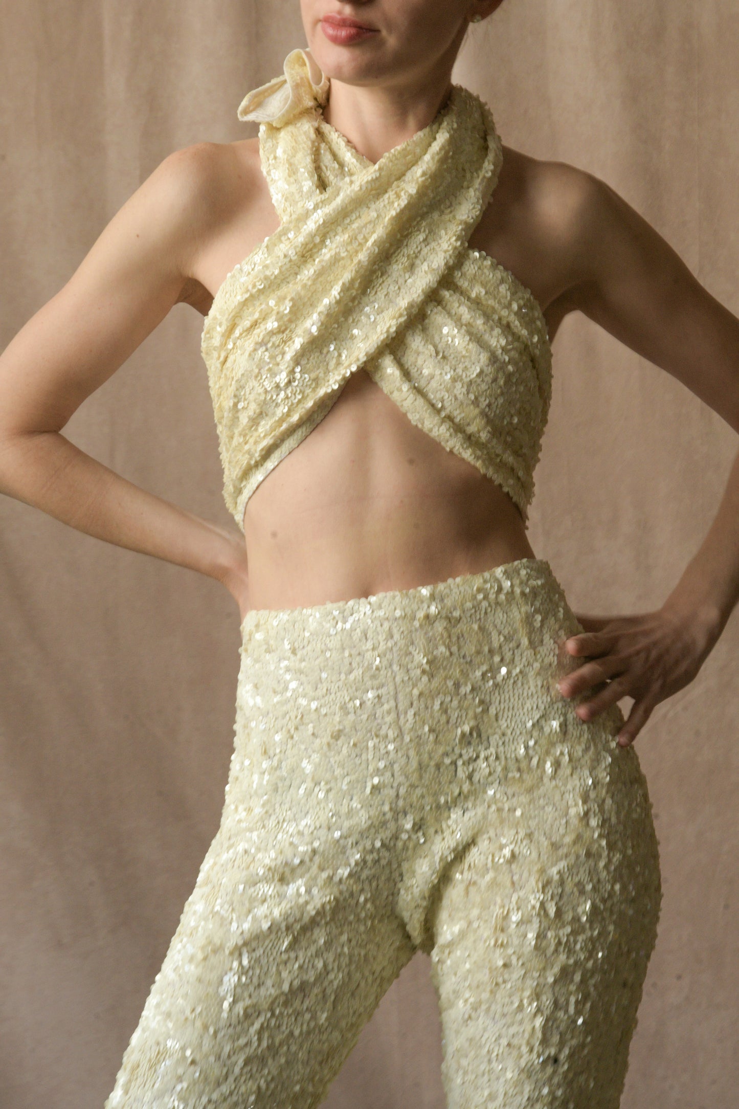 donna karan embellished sequin pant set