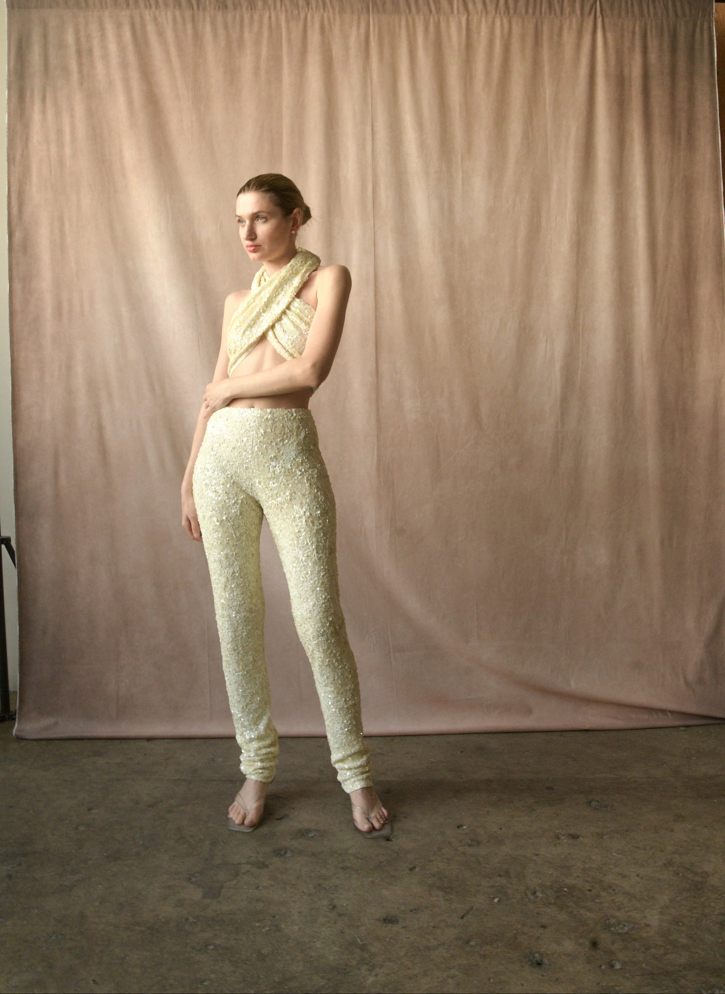 donna karan embellished sequin pant set