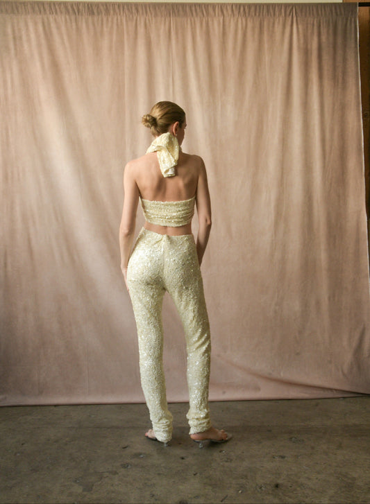 donna karan embellished sequin pant set