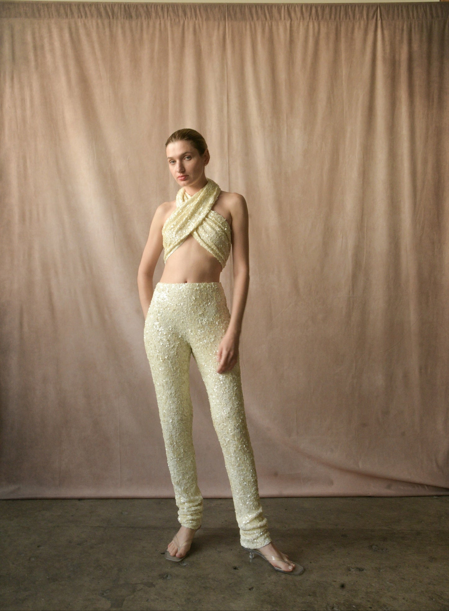 donna karan embellished sequin pant set