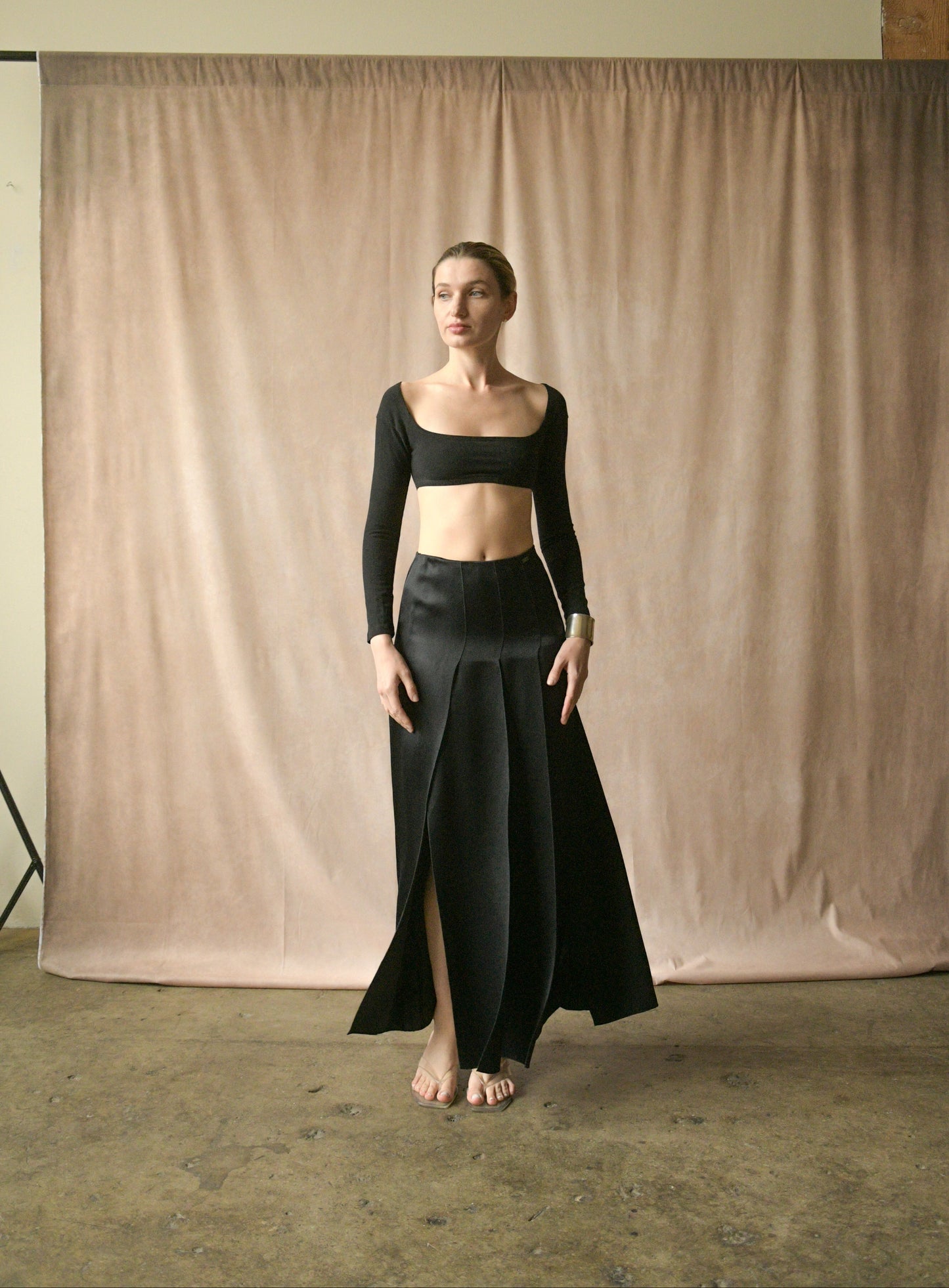 chanel spring 1999 black silk carwash panel skirt