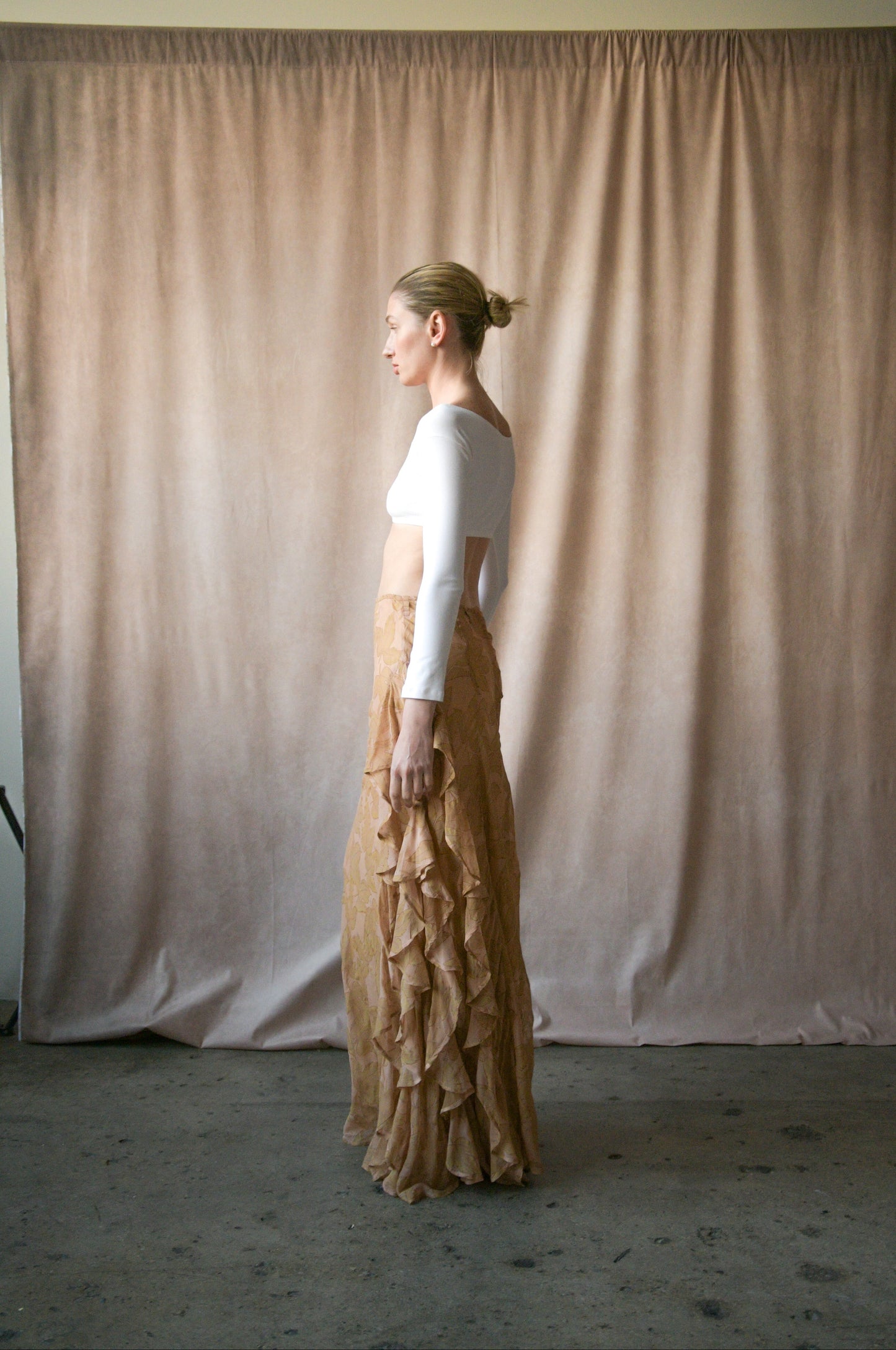 dries van noten fw 1998 silk leaf print ruffle skirt