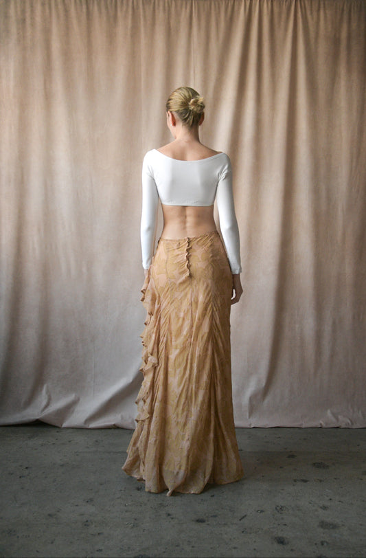 dries van noten fw 1998 silk leaf print ruffle skirt