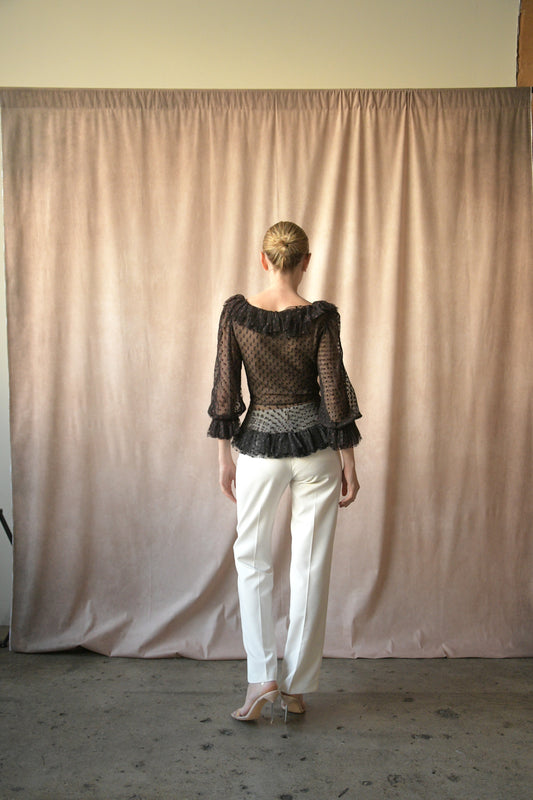 1970s oscar de la renta tulle ruffle peplum top