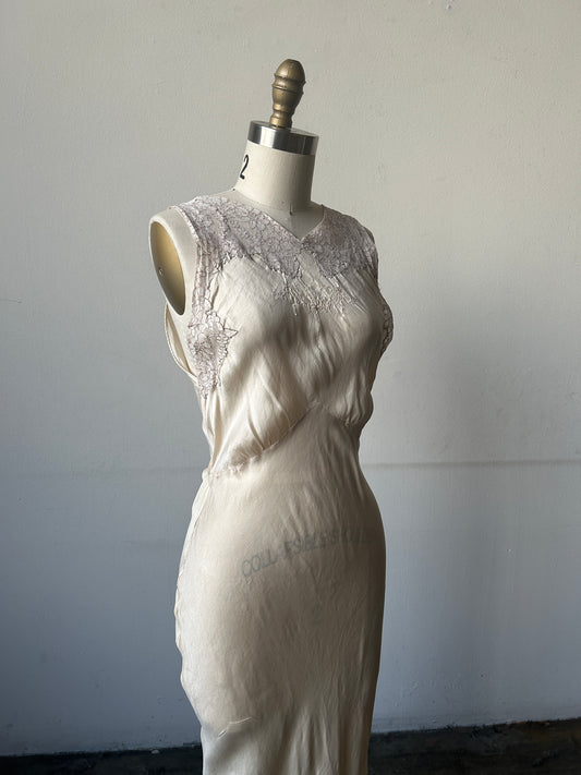 1930s silk and lace bias cut dress