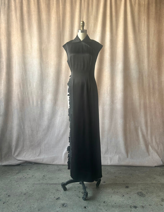 richard tyler spring 1996 black beaded high slit qipao dress