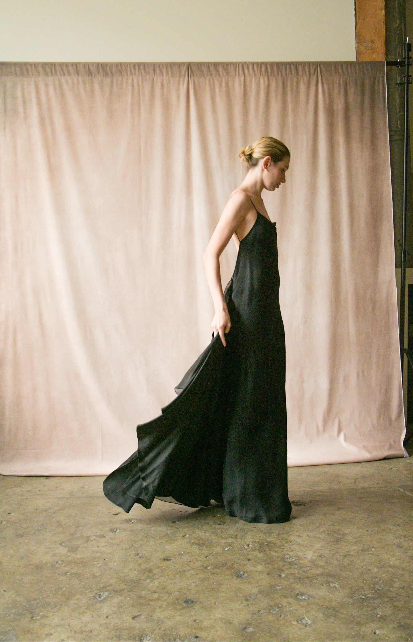 donna karan 1990s black liquid satin open back dress