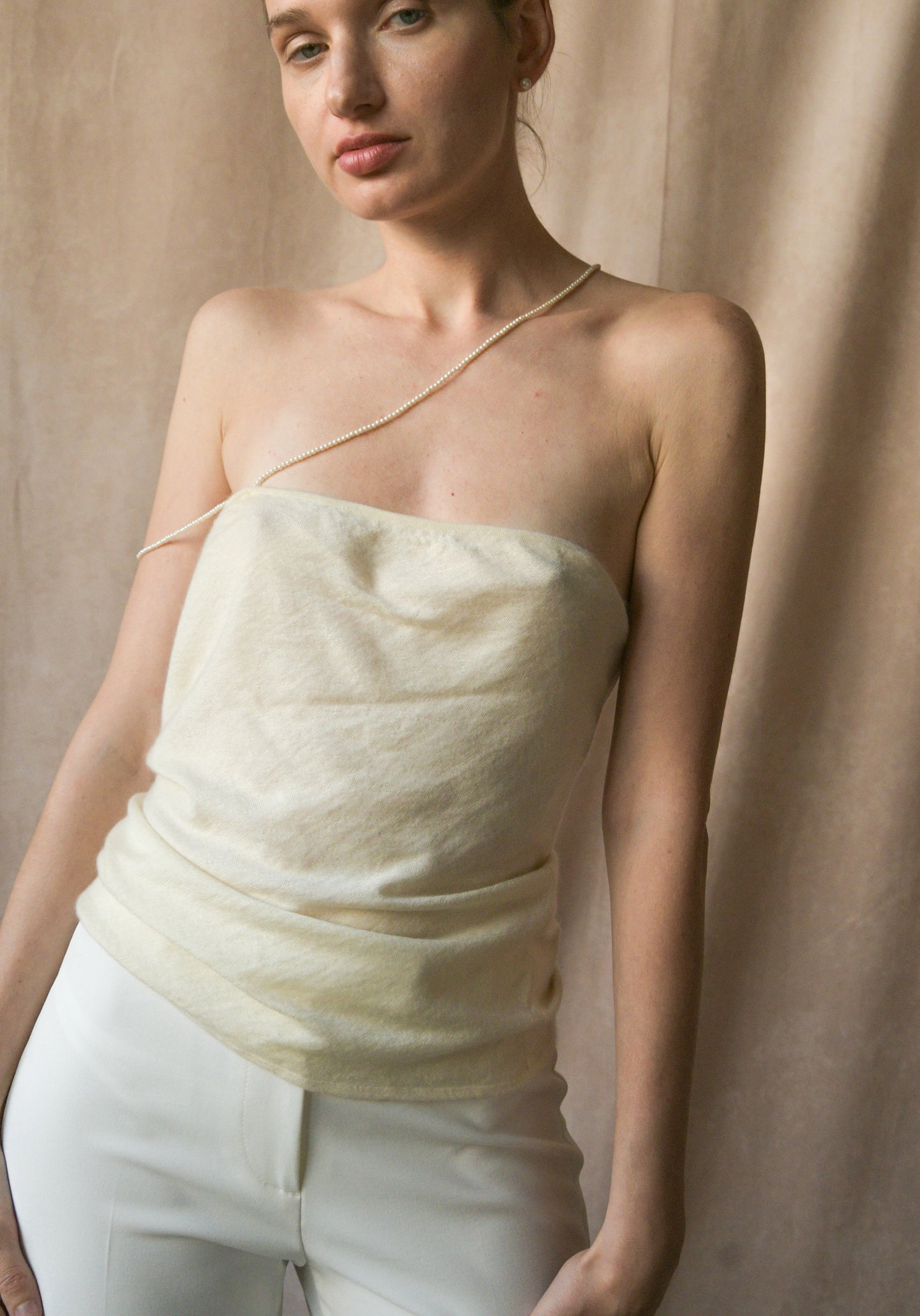 ralph lauren collection white cashmere pearl strap top