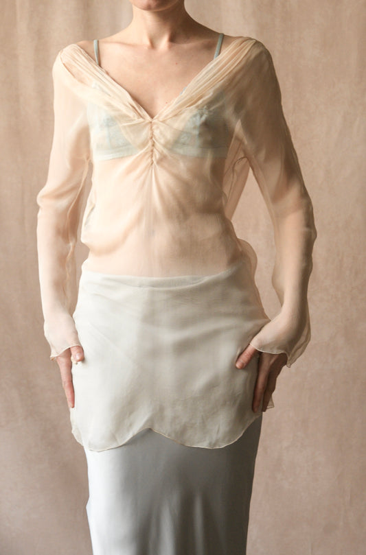 alberta ferretti sheer silk open back tunic / mini dress
