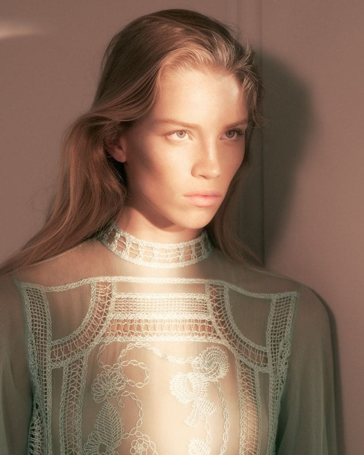 reserved alberta ferretti seafoam silk macrame lace dress
