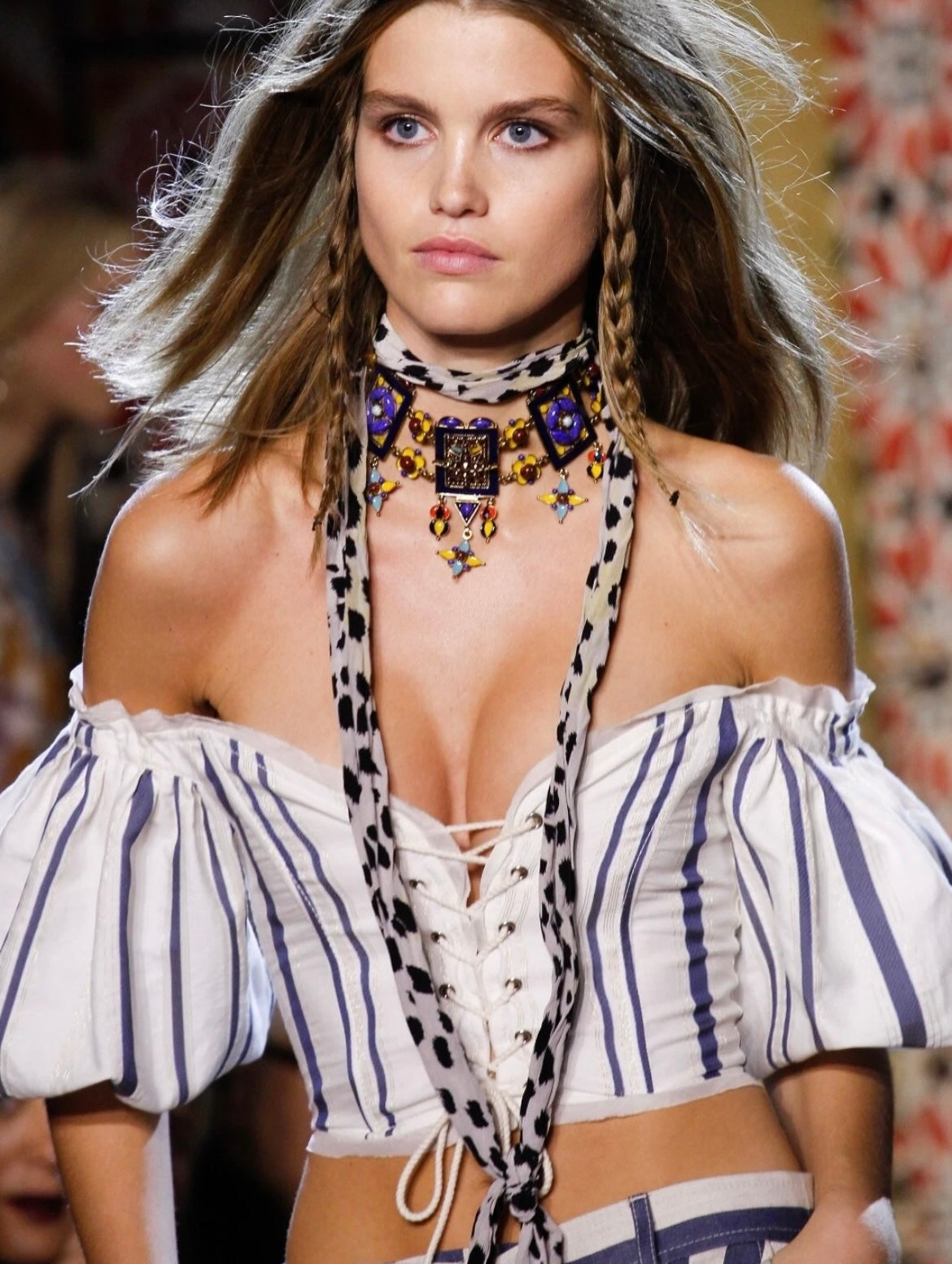 roberto cavalli spring 2017 striped corset pant set