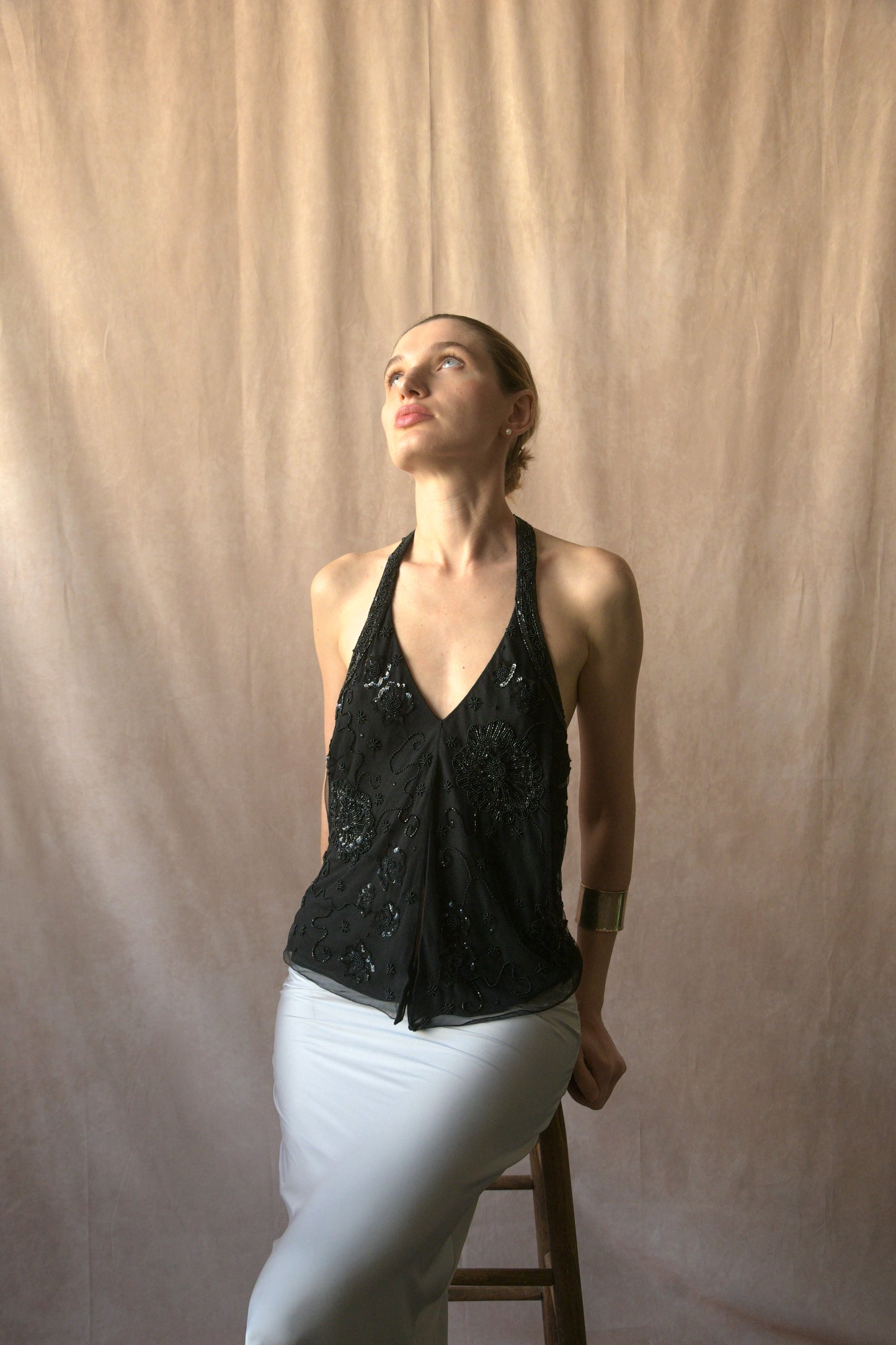 giorgio armani floral bead embellished top