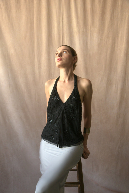 giorgio armani floral bead embellished top