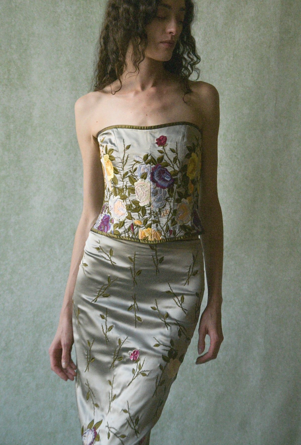 floral embroidered silk set