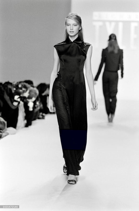richard tyler spring 1996 black beaded high slit qipao dress