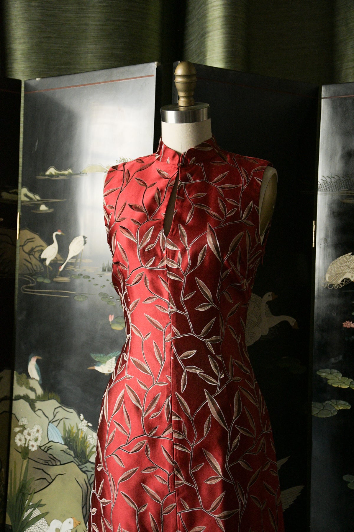 prada spring 1997 red silk vine chinoiserie dress