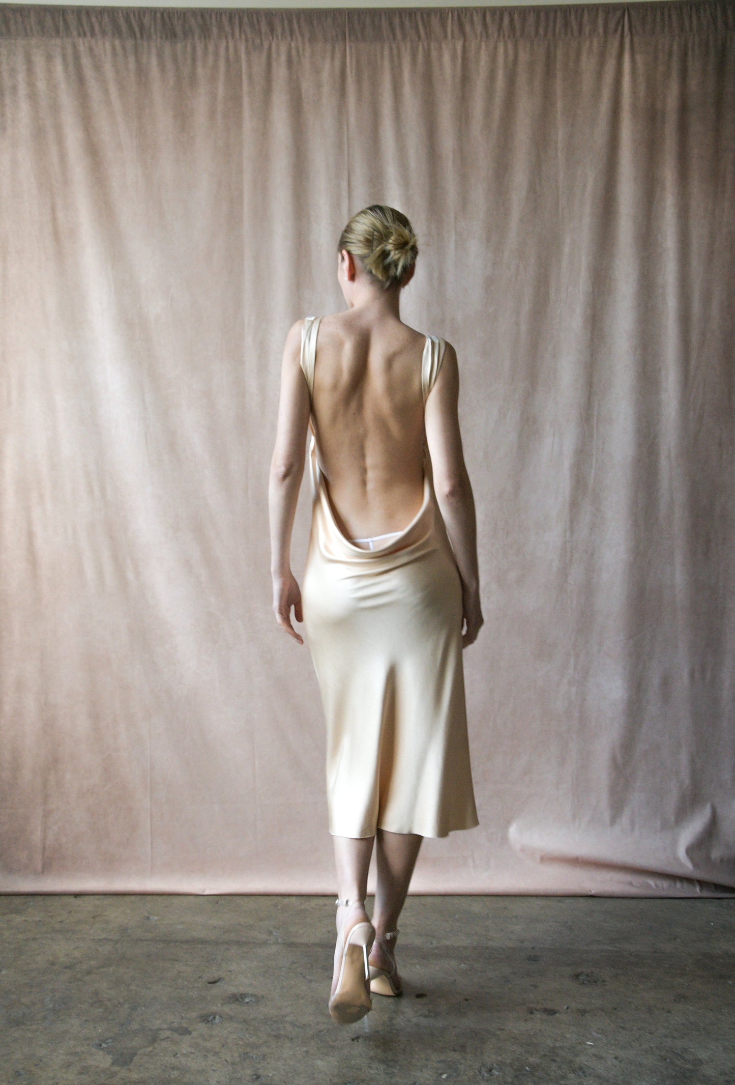 ann demeulemeester silk ivory open back dress
