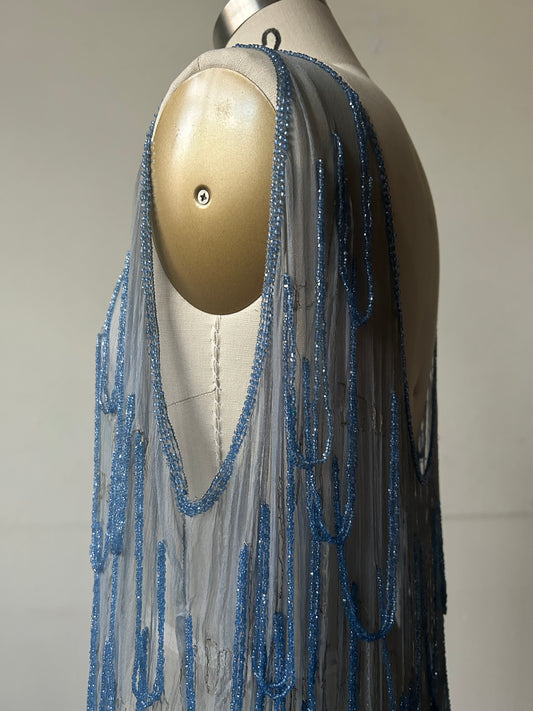 1920s periwinkle glass bead dress