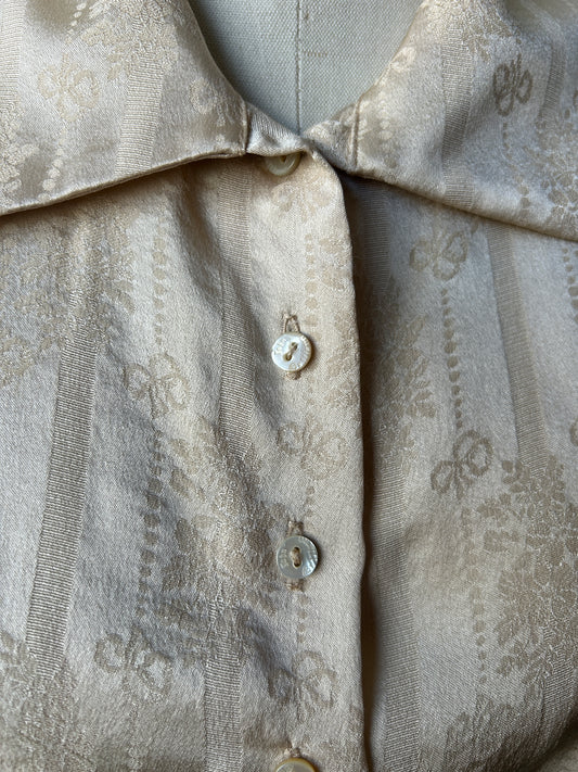 galliano silk nipped mutton sleeve blouse
