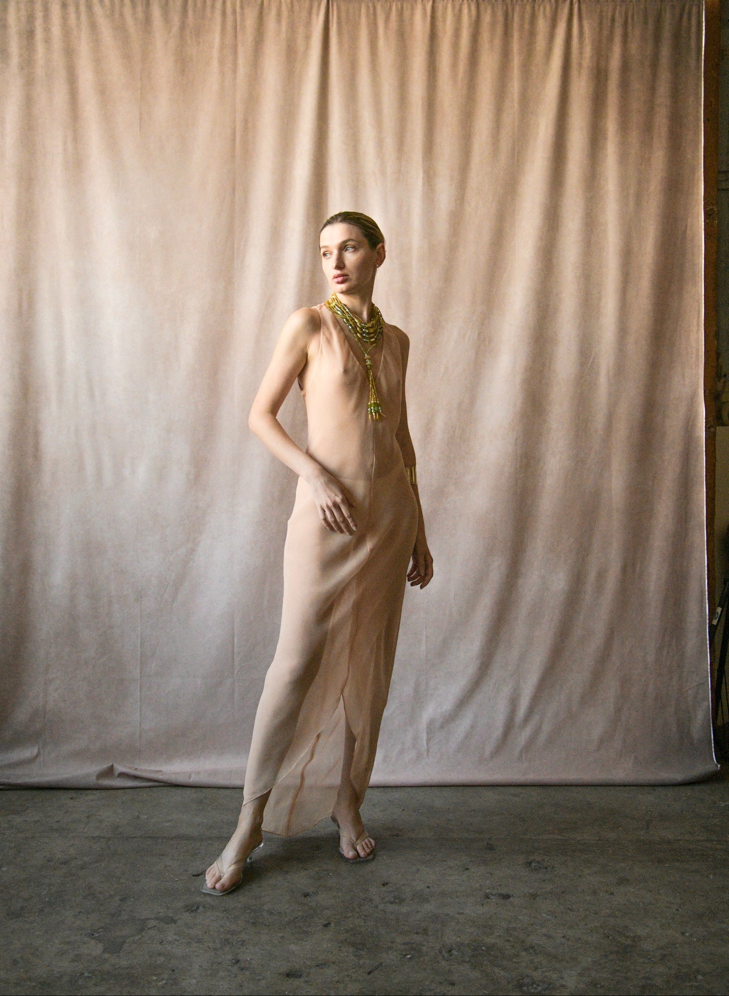 1970s halston semi sheer nude dress