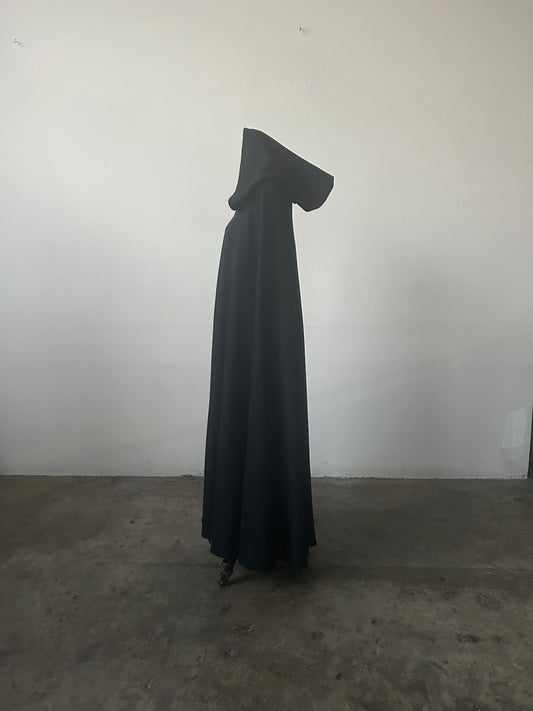 1972 halston resort black wool hooded cape coat