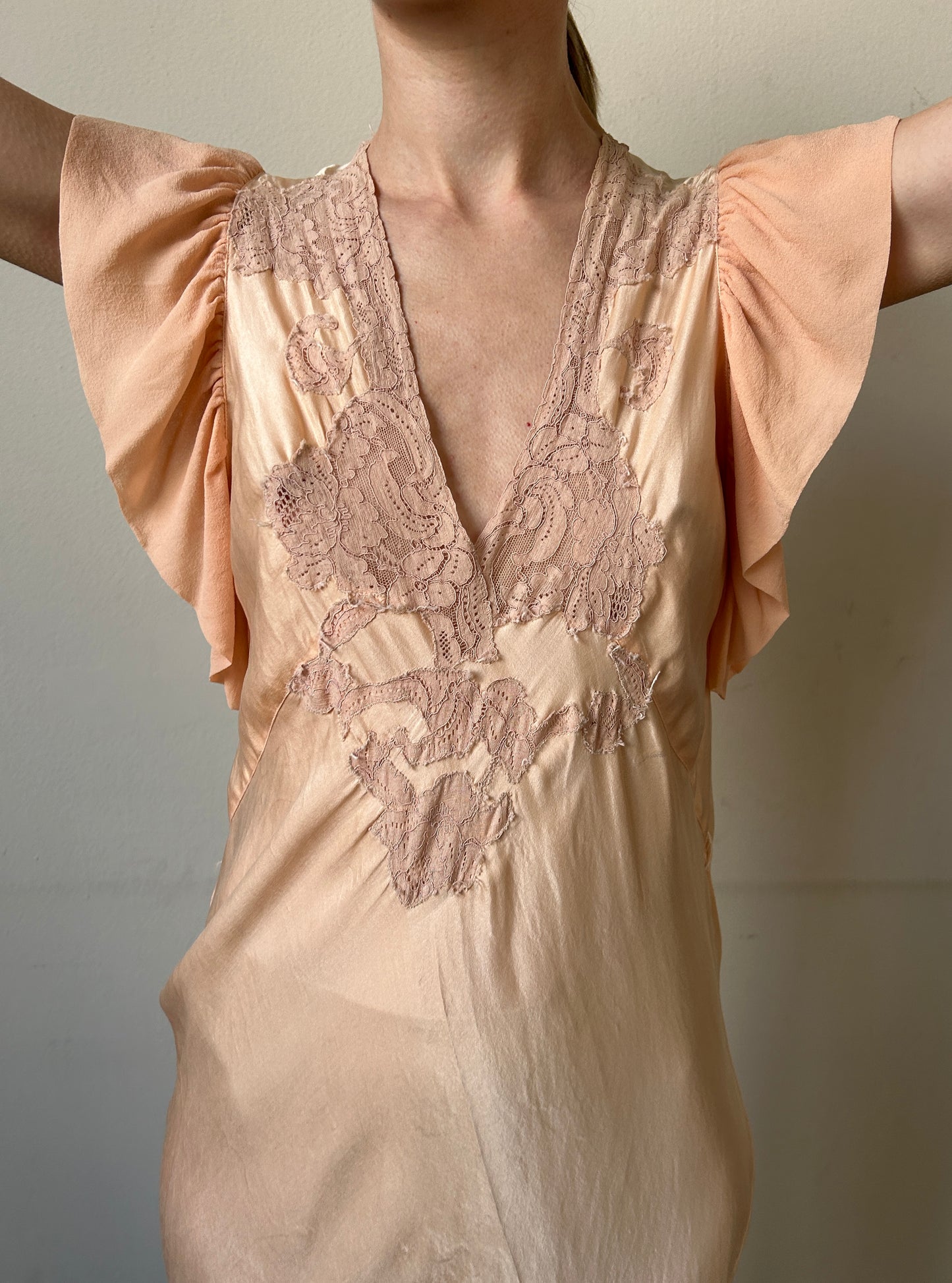 1930s silk and lace ruffle dress