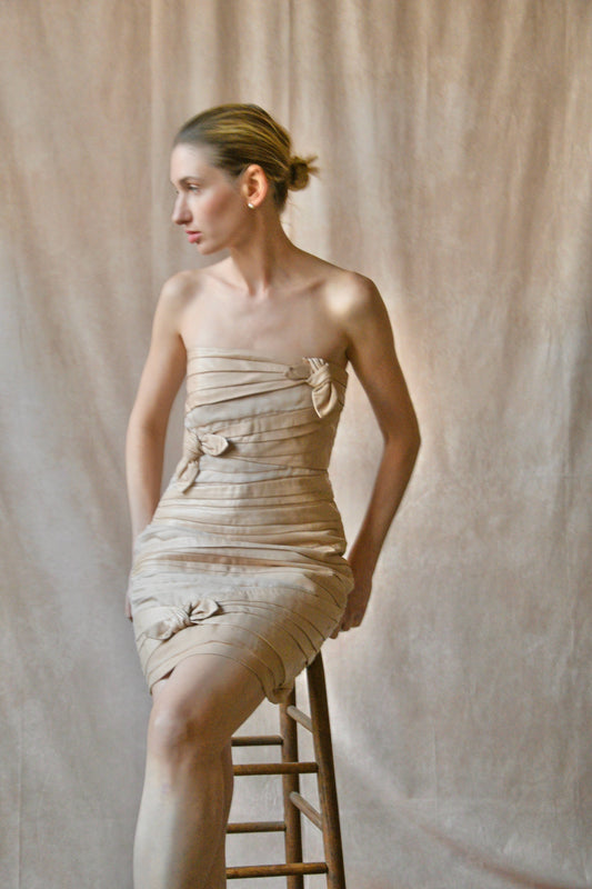 valentino pre fall 2010 pale pink leather silk mini dress