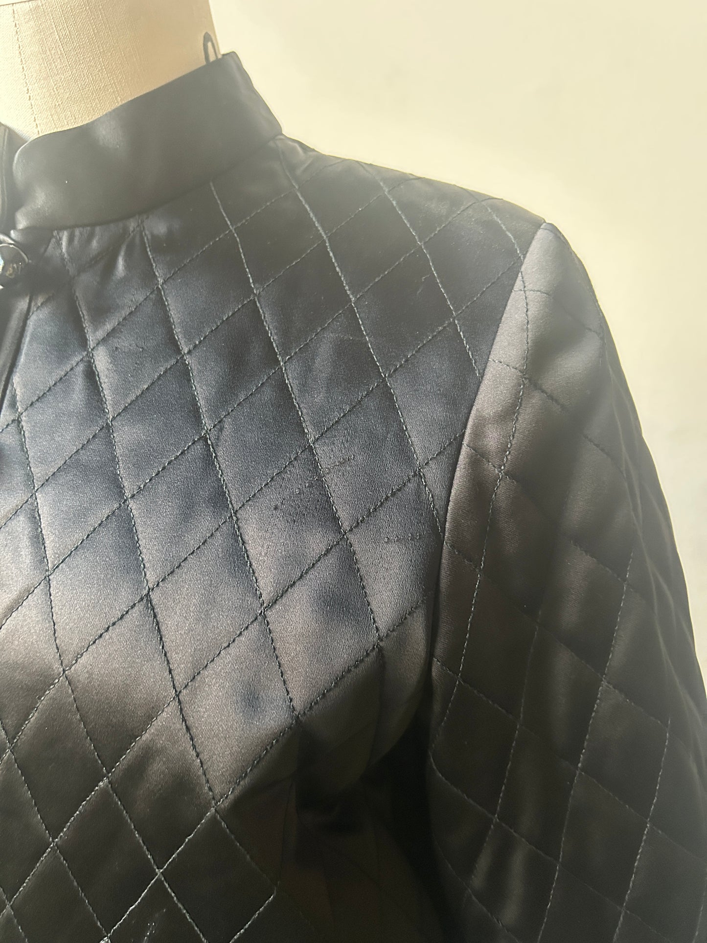 fw 1975 yves saint laurent black quilted coat